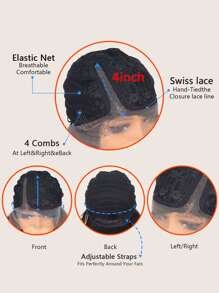 13 X 4 X 1 T 型蕾丝 Yaki 直发合成假发 - 黑色 - 查看 6