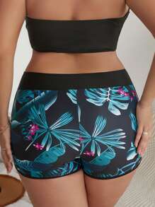 Swim Lushoire Summer Plus Size Tropical Print Bikini Bottom - Multicolor - View 2