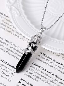 男士1入組時尚天然水晶幾何吊墜項鍊適合女士日常裝飾,適用於首飾類禮品和派對 - 黑色 - 查看 2