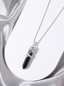 男士1入組時尚天然水晶幾何吊墜項鍊適合女士日常裝飾,適用於首飾類禮品和派對 - 黑色 - 查看 3