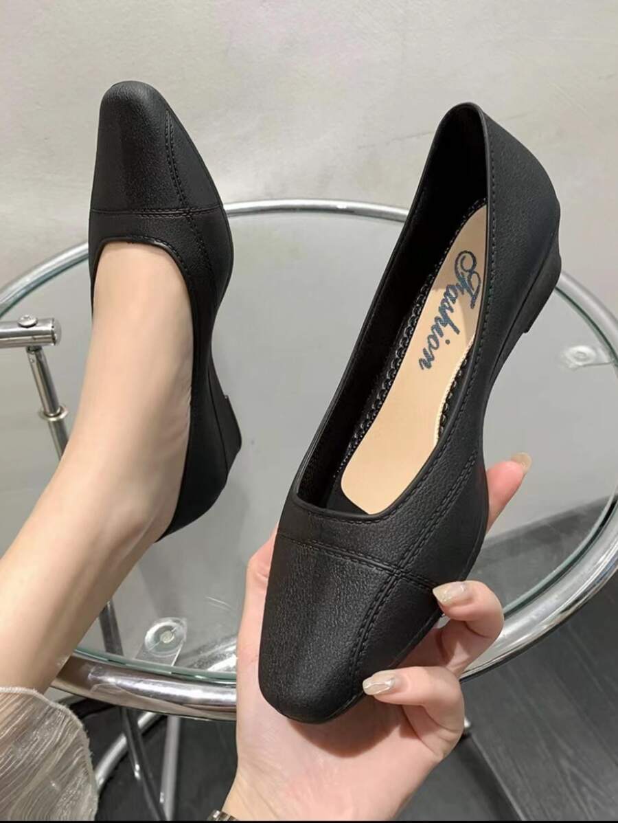 时尚厚底坡跟一脚蹬鞋，时尚女士休闲果冻鞋，防滑透气软底工作平底鞋