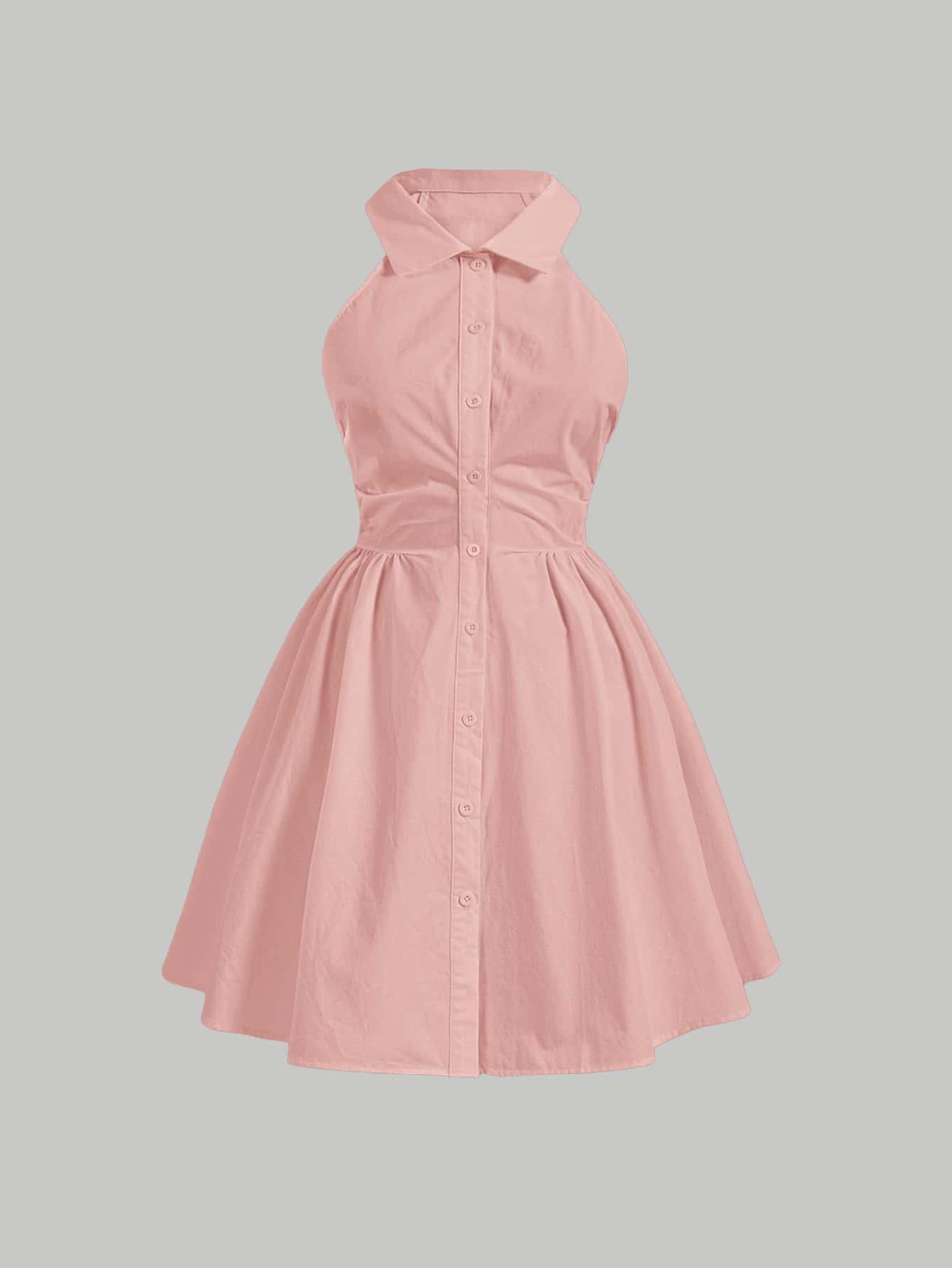 SHEIN MOD Solid Button Front Shirt Dress - Baby Pink - View 1