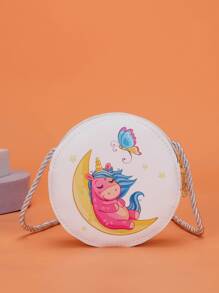 Girls Circle Bag Cartoon Pattern - White - View 2