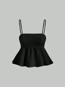 SHEIN MOD Solid Ruffle Hem Cami Top - Black - View 1