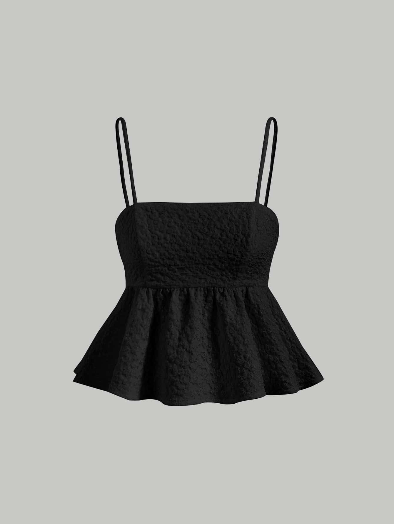 SHEIN MOD Solid Ruffle Hem Cami Top - Black - View 1