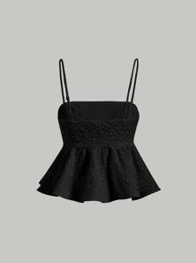 SHEIN MOD Solid Ruffle Hem Cami Top - Black - View 2