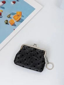 Women's Short Transparent Heart Embossed Mesh Leopard Plush Coin Purse, 4-inch Clasp Coin Purse