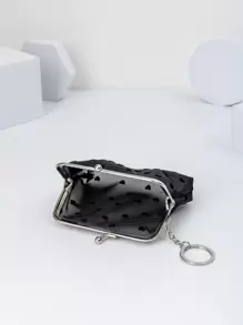 Women's Short Transparent Heart Embossed Mesh Leopard Plush Coin Purse, 4-inch Clasp Coin Purse