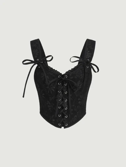 SHEIN MOD Lace Up Front Cami Top Corset Top