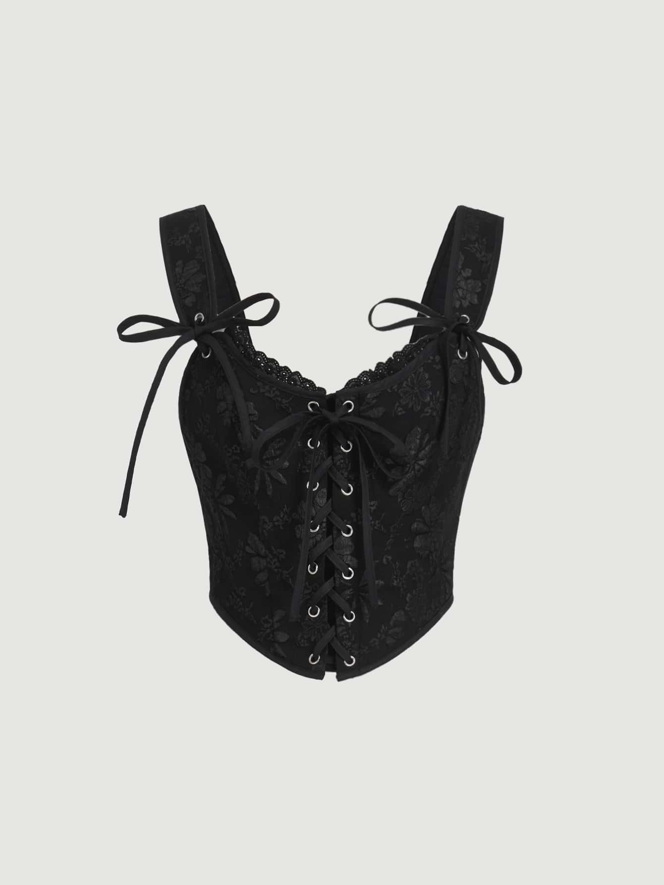 SHEIN MOD Áo khoác và áo lót dành cho xe tăng nữ Bất đối xứng Tương phản ren Ren lên Thùa khuyết màu trơn Giải trí - màu đen - Xem 1