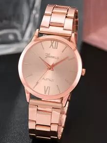 1 Đồng Hồ Thạch Anh Mặt Tròn Màu Vàng Hồng Cho Nữ, Dây Đeo Hợp Kim Kẽm Dành Cho Doanh Nhân, Dùng Làm Quà Tặng Cho Học Sinh Trở Lại Trường Học - Hoa hồng vàng - Xem 1