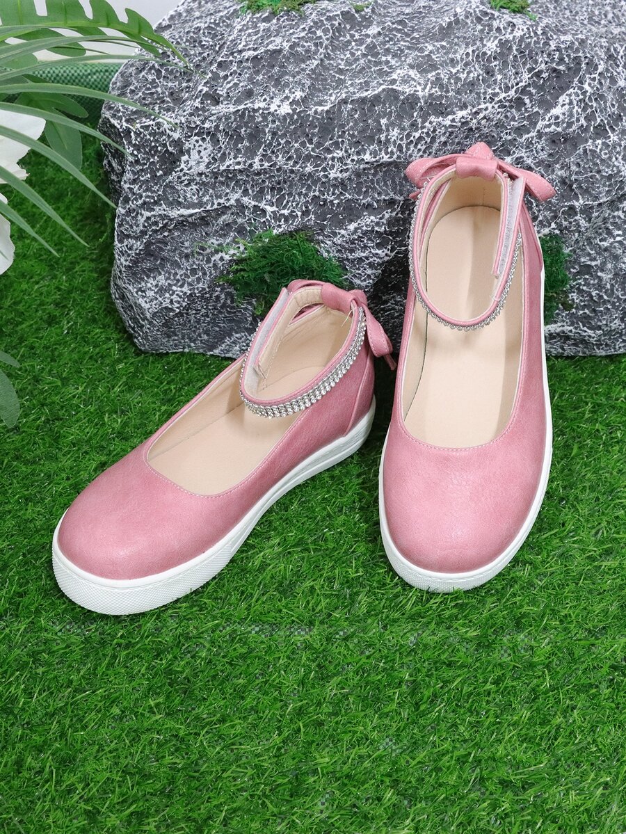 女孩水鑽和蝴蝶結裝飾時尚粉色休閒鞋
