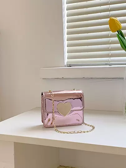 One Piece Girls Solid Color Mirror Pu Flip Mini Love Crossbody Bag Suitable For Daily Use