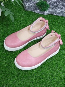 女孩水鑽和蝴蝶結裝飾時尚粉色休閒鞋