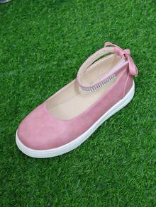 女孩水鑽和蝴蝶結裝飾時尚粉色休閒鞋