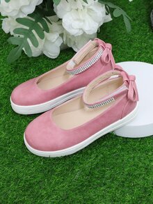 女孩水鑽和蝴蝶結裝飾時尚粉色休閒鞋