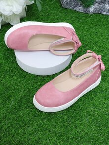 女孩水鑽和蝴蝶結裝飾時尚粉色休閒鞋