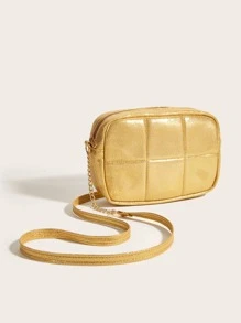 Chicas Bolsa cuadrada de color metálico guateado con cadena con tira - Dorado - Ver 1