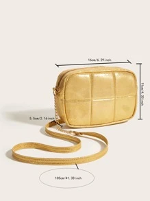 Chicas Bolsa cuadrada de color metálico guateado con cadena con tira - Dorado - Ver 4