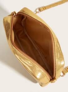 Chicas Bolsa cuadrada de color metálico guateado con cadena con tira - Dorado - Ver 5