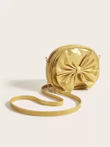 1pc Cute Princess Metal Bowknot Mini Shoulder Bag For Girls, Suitable For Daily Outings - Gold - View 2