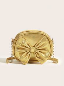 1pc Cute Princess Metal Bowknot Mini Shoulder Bag For Girls, Suitable For Daily Outings - Gold - View 4
