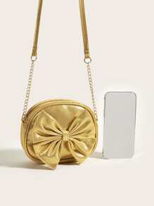 1pc Cute Princess Metal Bowknot Mini Shoulder Bag For Girls, Suitable For Daily Outings - Gold - View 5