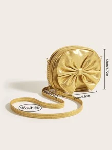 1pc Cute Princess Metal Bowknot Mini Shoulder Bag For Girls, Suitable For Daily Outings - Gold - View 6