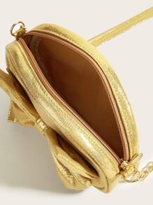 1pc Cute Princess Metal Bowknot Mini Shoulder Bag For Girls, Suitable For Daily Outings - Gold - View 7
