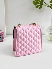Girls Square Bag Quilted Faux Pearl Decor Chain Strap - Pink - View 3