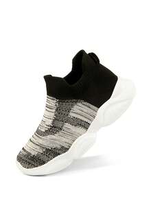 男孩透氣一腳蹬運動織物襪型運動鞋