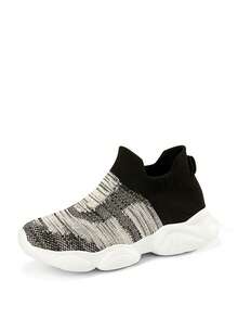 男孩透氣一腳蹬運動織物襪型運動鞋