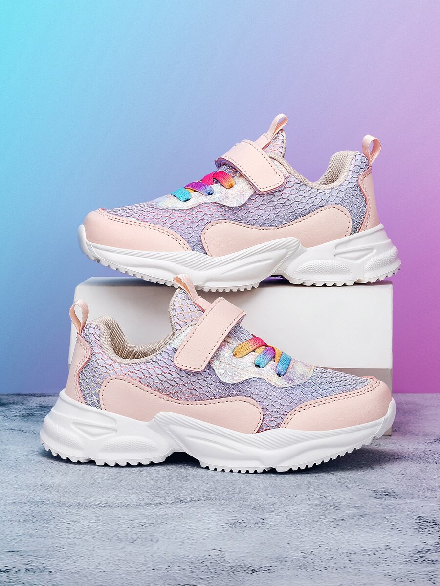 Girls Hook-and-loop Fastener Sneakers, Sporty Spring & Autumn Chunky Sneakers - Multicolor - View 1