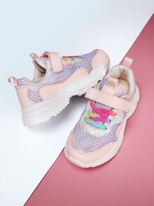 Girls Hook-and-loop Fastener Sneakers, Sporty Spring & Autumn Chunky Sneakers - Multicolor - View 3