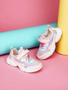 Girls Hook-and-loop Fastener Sneakers, Sporty Spring & Autumn Chunky Sneakers - Multicolor - View 7