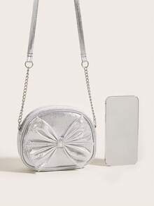 1pc Cute Princess Metal Bowknot Mini Crossbody Bag For Girls, Suitable For Daily Use - Silver - View 9