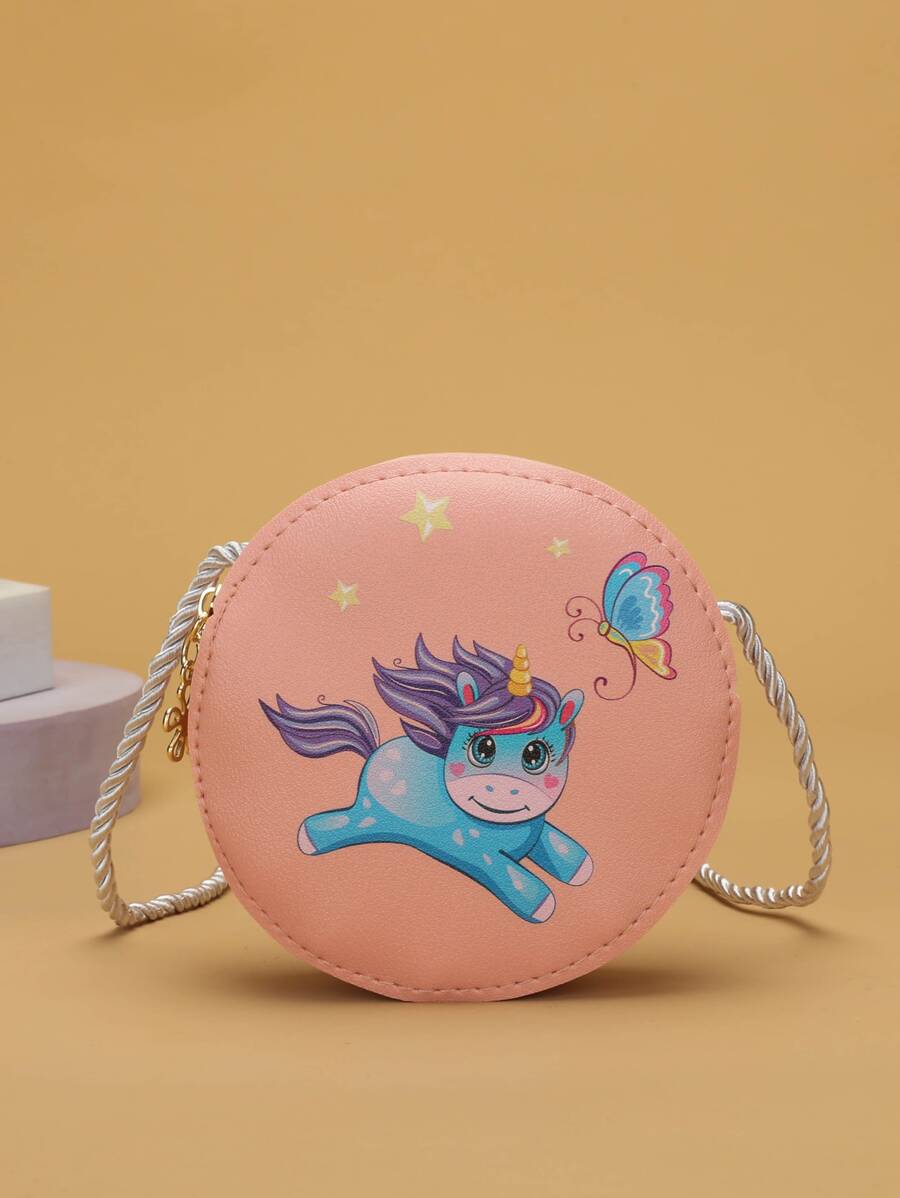 Mini monedero para niños, bolso cruzado informal con diseño de unicornio, multiusos, bonito, para guardería - Rosa - Ver 1