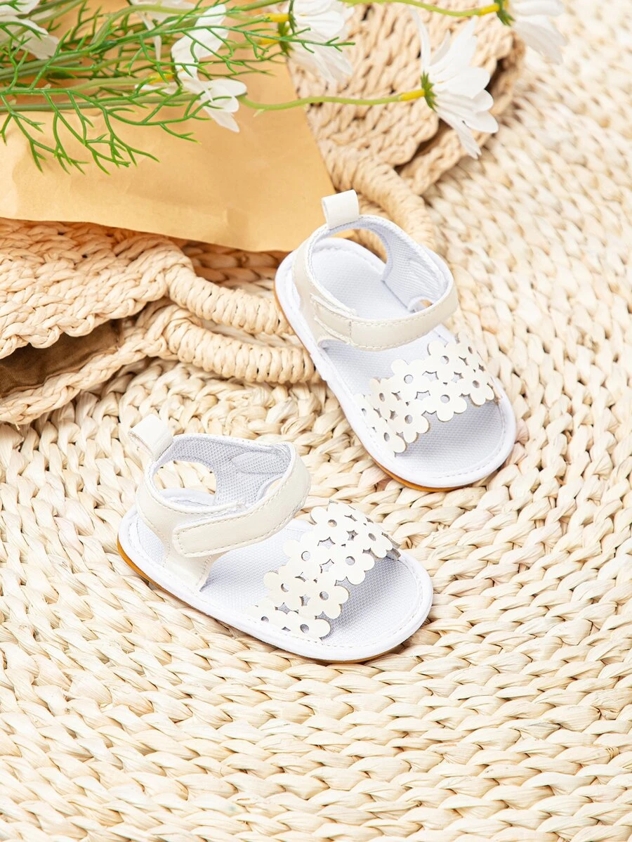 Bebé Sandalias con correa en el tobillo anti deslizante con diseño de flor con abertura dulce blanco - Blanco - Ver 1