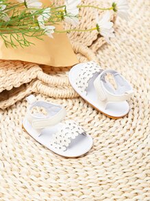 Bebé Sandalias con correa en el tobillo anti deslizante con diseño de flor con abertura dulce blanco - Blanco - Ver 2