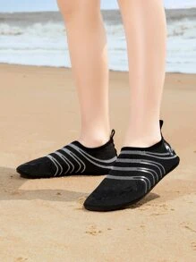 男童條紋圖案套穿式水鞋運動型沙灘織物水襪 - 黑色 - 查看 4