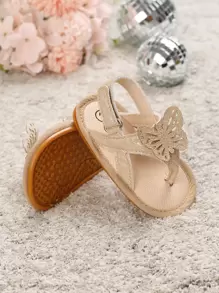 Baby Butterfly Decor Hook-and-loop Fastener Sandals, Cute Summer Thong Sandals - Gold - View 2