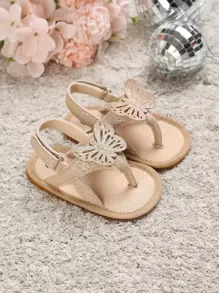 Baby Butterfly Decor Hook-and-loop Fastener Sandals, Cute Summer Thong Sandals - Gold - View 5