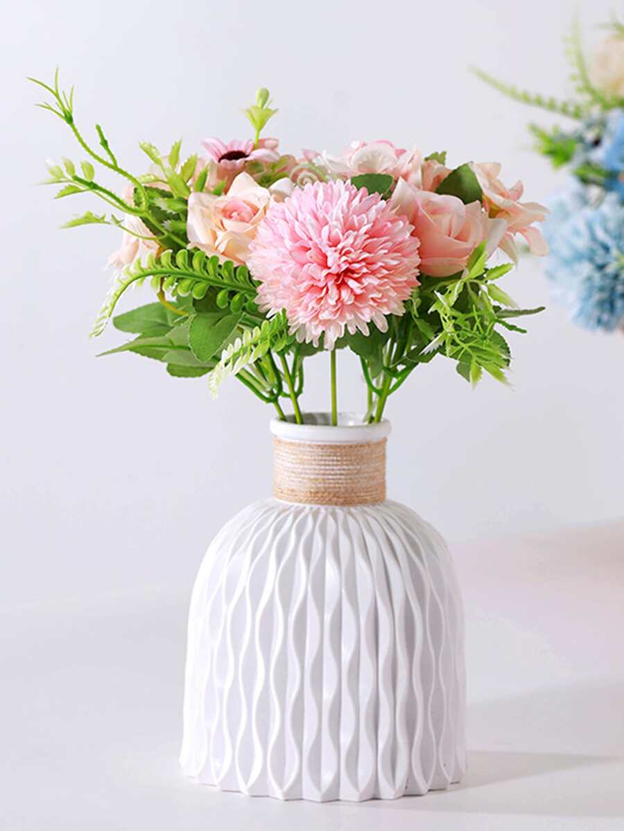 1pc ABS Flower Vase, Minimalist Textured Detail Flower Vase For Home - White - View 1