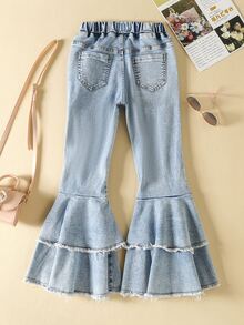 Jeans de niñas Bolsillo Dobladillo sin costuras Capas relajadas Liso - Lavado ligero - Ver 2