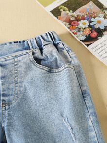 Jeans de niñas Bolsillo Dobladillo sin costuras Capas relajadas Liso - Lavado ligero - Ver 4