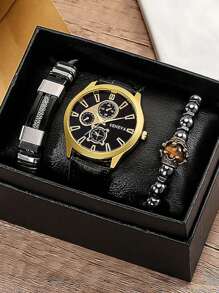 1 Miếng Đen Hợp kim Dây đeo Làm Việc  Tròn Quay số đồng hồ Quartz & 2 Miếng Vòng tay , Qủa tặng Đối với Bạn - màu đen - Xem 1