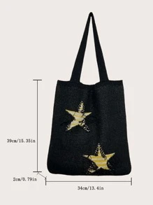 星星圖案鉤針編織袋中等度假 - 黑色 - 查看 3
