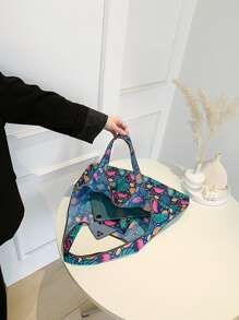 火烈鳥和鳳梨圖案購物袋大碼可折疊 - 彩色 - 查看 5