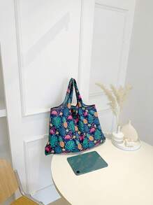 火烈鳥和鳳梨圖案購物袋大碼可折疊 - 彩色 - 查看 6