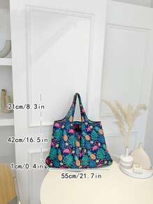 火烈鳥和鳳梨圖案購物袋大碼可折疊 - 彩色 - 查看 7